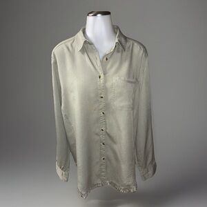 Hester & Orchard Women's Shacket Size Large Sage Fringe Button Up Long Sleeve